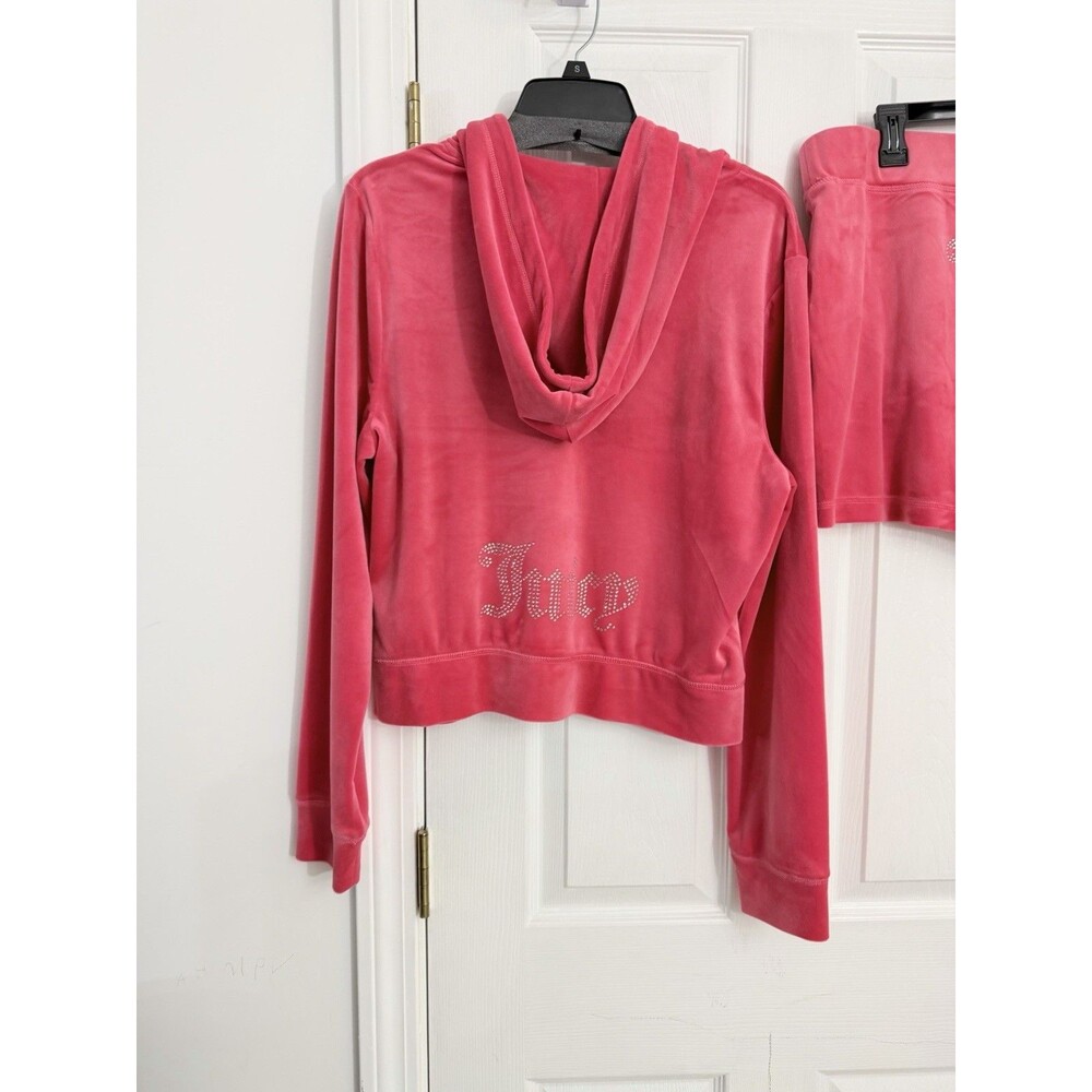 Juicy Couture Watermelon Pink Velour Tracksuit Hoodie and Shorts Set XL NWT - Picture 5 of 9
